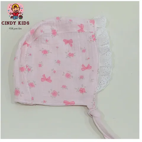 Mũ vải bonnet chất muslin, linen cho bé gái - baby bonnet