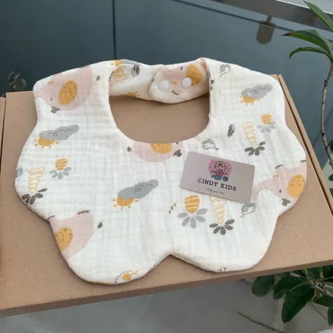 Yếm hoa Muslin cho bé gái, bé trai xoay 360 mềm mại thấm hút tốt độ hoàn thiện cao