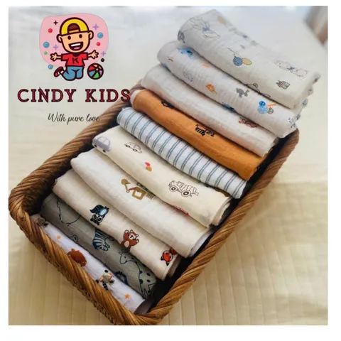 Gói khăn sữa xô muslin, khăn mặt muslin 2 lớp mềm mại thân thiện với da em bé