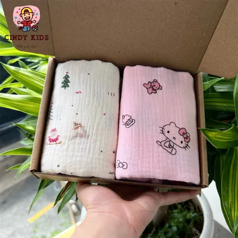 Hộp 2 Khăn Tắm Muslin Cao Cấp Mix Màu (100x70cm) - Siêu Mềm Mịn, Quà Tặng Hoàn Hảo Cho Bé