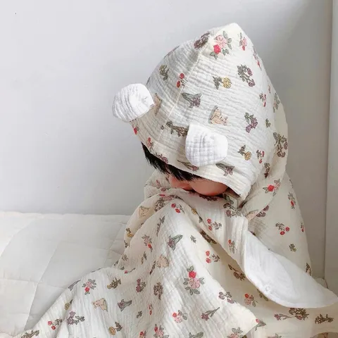 Khăn tắm xô muslin 4 lớp có mũ siêu mềm mại và thân thiện với da bé nhà Cindy’s House