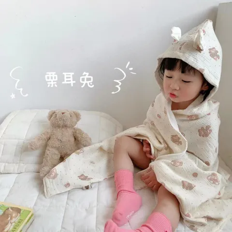 Khăn tắm xô muslin 4 lớp có mũ siêu mềm mại và thân thiện với da bé nhà Cindy’s House