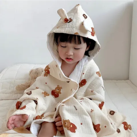 Khăn tắm xô muslin 4 lớp có mũ siêu mềm mại và thân thiện với da bé nhà Cindy’s House