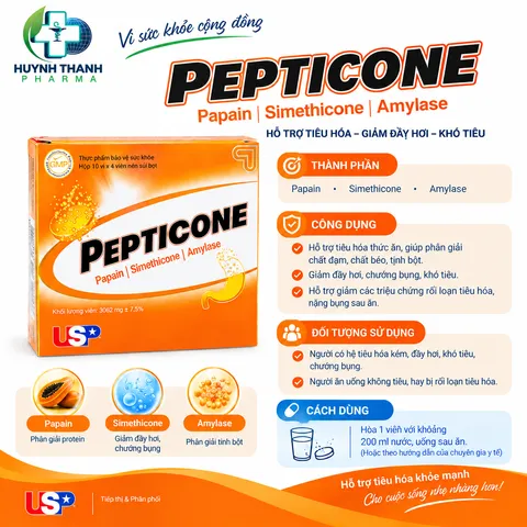 Viên Sủi Giảm Đầy Bụng Khó Tiêu Pepticone - Hộp 40 Viên