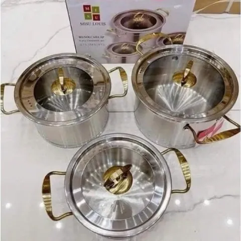 Bộ Nồi Misu Louis 3 Món - Inox 304 Đáy Nguyên 3 Lớp Cao Cấp Dùng Cho Mọi Loại Bếp