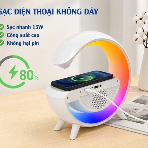Loa Bluetooth Chữ G Đa Năng, Đèn Led RGB Nháy Theo Nhạc, Đồng Hồ Báo Thức Trang Trí Phòng Ngủ Phòng Khách