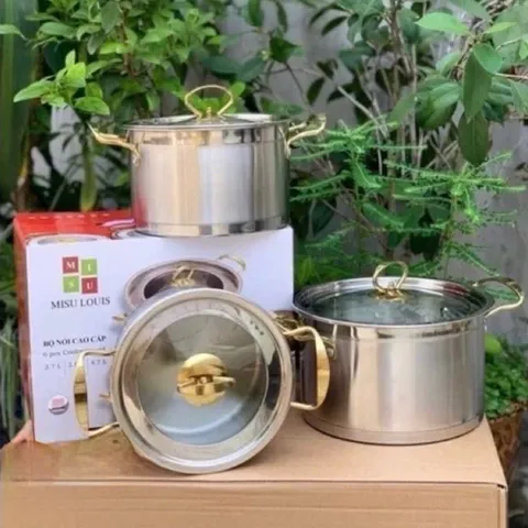 Bộ Nồi Misu Louis 3 Món - Inox 304 Đáy Nguyên 3 Lớp Cao Cấp Dùng Cho Mọi Loại Bếp