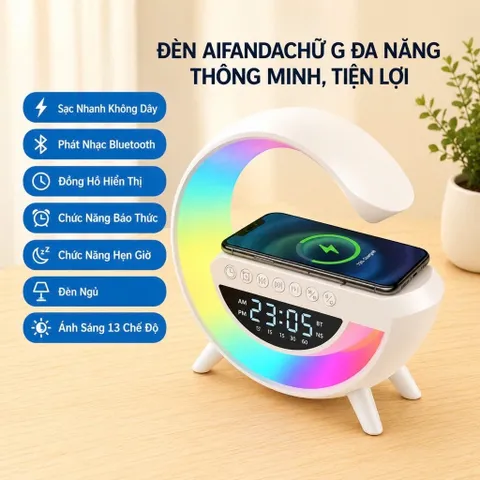 Loa Bluetooth Chữ G Đa Năng, Đèn Led RGB Nháy Theo Nhạc, Đồng Hồ Báo Thức Trang Trí Phòng Ngủ Phòng Khách
