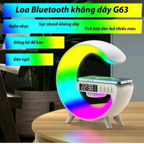 Loa Bluetooth Chữ G Đa Năng, Đèn Led RGB Nháy Theo Nhạc, Đồng Hồ Báo Thức Trang Trí Phòng Ngủ Phòng Khách
