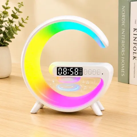 Loa Bluetooth Chữ G Đa Năng, Đèn Led RGB Nháy Theo Nhạc, Đồng Hồ Báo Thức Trang Trí Phòng Ngủ Phòng Khách