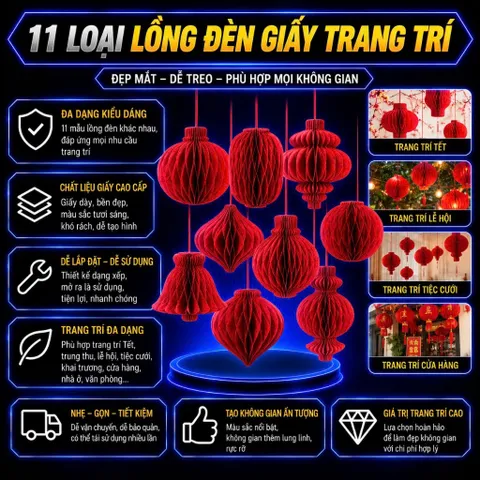Đèn Lồng Giấy Đỏ Nhung Cao Cấp Treo Cây Decor Tết Trang Trí Nhà Cửa Ngày Tết Trung Thu Giáng Sinh Chất Liệu Giấy Đỏ Nhug