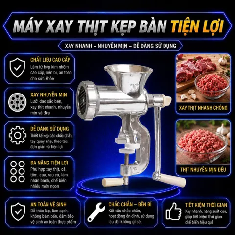 Máy Xay Quay Tay Xay Thịt - Cua - Cá, Đùn Xúc Xích, Xay Tất Cả Các Loại Thực Phẩm Sắc Bén Tiện Dụng Cho Nhà Bếp