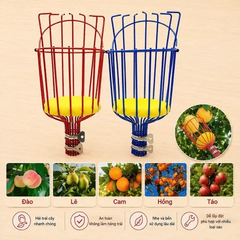 Giỏ hái trái cây dụng cụ giật hái trái cây lồng vặt hoa quả Đầu vợt hái quả, Giỏ hái quả Trên Cao Dễ Sử Dụng