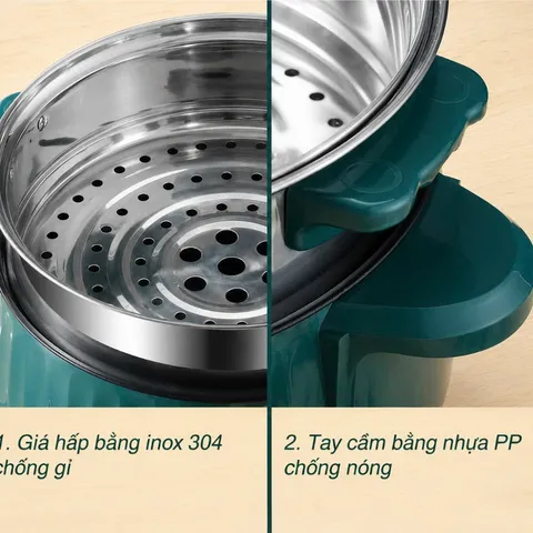 Nồi Lẩu Điện Đa Năng Công Suất Lớn 1000w 2 Tầng 3-4 người ăn Kèm Giá Hấp Inox Dày Dặn