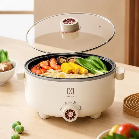 Nồi Lẩu Điện Công Suất Lớn Dung Tích 4L, Tặng Khay Hấp Inox 28CM, Tráng Men Chống Dính SIêu Bền