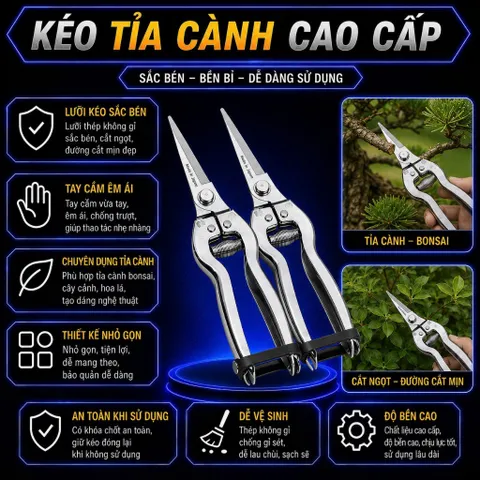 Kéo tỉa dăm, cành, lá cây cảnh - 19cm, Silver Kéo Nhỏ Tỉa Cây Cảnh Làm Vườn