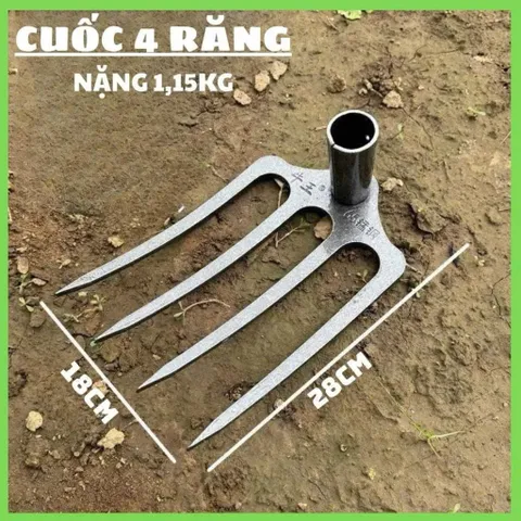 Cuốc 4 răng, thép nguyên khối dày 8 li siêu cứng cuốc đất làm vườn tiện lợi