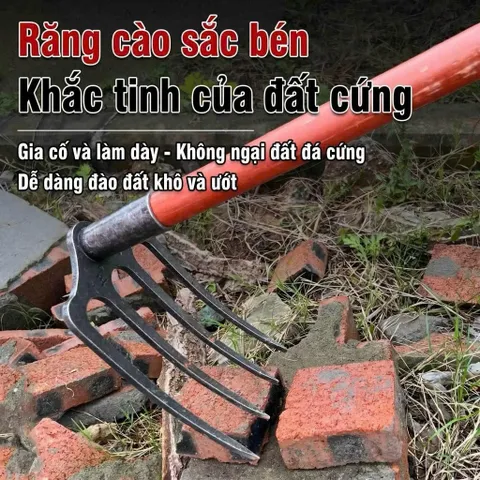 Cuốc 4 răng, thép nguyên khối dày 8 li siêu cứng cuốc đất làm vườn tiện lợi