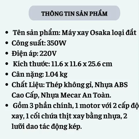Máy Xay Thịt OSAKA Nắp Đồng Nhỏ Gọn, Mạnh Mẽ-Máy Xay Sinh Tố Nhỏ Gọn Tiện Lợi