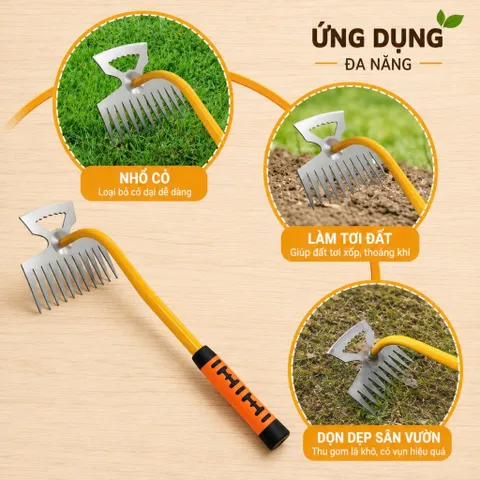 Dụng Cụ Làm Vườn Bằng Thép Không Rỉ, Dụng Cụ Cào Cỏ Tay Cầm Dài, 11 Răng, Nhỏ Gọn Dễ Sử Dụng Tiện Lợi