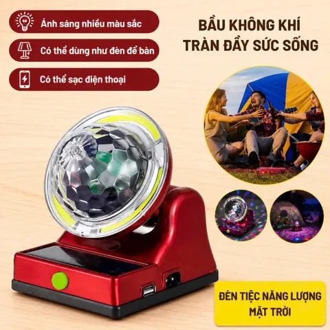 Đèn Led Ma Thuật Năng Lượng Mặt Trời, Đèn Sạc Đa Năng, Nháy Theo Nhạc Chiếu Sáng 7 Màu
