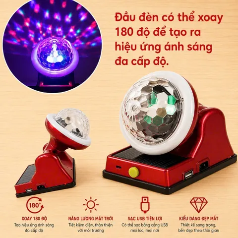 Đèn Led Ma Thuật Năng Lượng Mặt Trời, Đèn Sạc Đa Năng, Nháy Theo Nhạc Chiếu Sáng 7 Màu