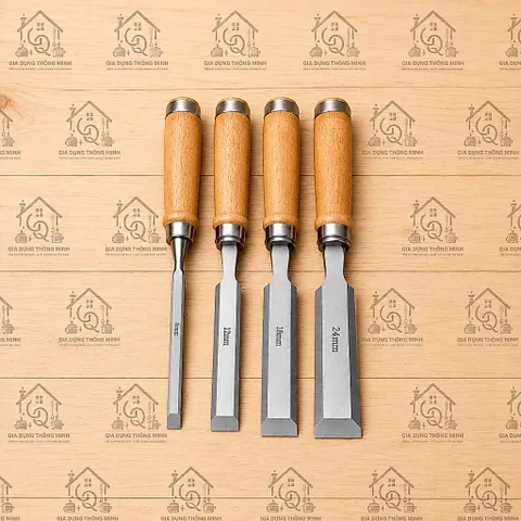 Combo Bộ 4 Đục Gỗ Tay Cầm Gỗ Cao Cấp – Dụng Cụ Chạm Khắc, Tiện Mộc, Sửa Chữa Gỗ, Hàng Loại 1 Dày Dặn Chắc Tay