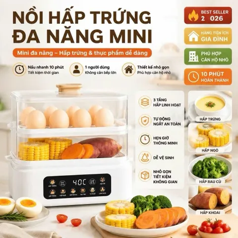 Nồi hấp điện đa năng 3 tầng tiện lợi dung tích 19 lít nhiệt mạnh nóng nhanh BH 12 tháng