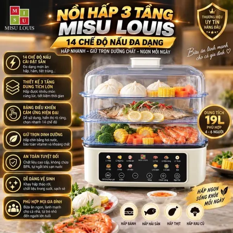 Nồi hấp điện đa năng 3 tầng tiện lợi dung tích 19 lít nhiệt mạnh nóng nhanh BH 12 tháng