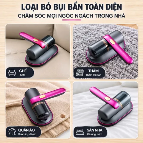 Máy Hút Bụi Cầm Tay Sạc TypeC - Không Dây, Có Đèn UV, Hút Nệm Giường/Sofa/Quần Áo