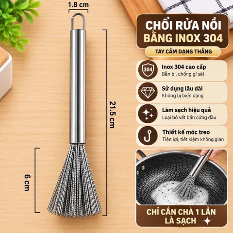 Chổi Cọ Nồi Nhiều Sợi Li Ti  Cọ Chảo Inox 201/304 Bàn Chải Chà Nồi Đánh Bóng Loại Bỏ Rỉ Sét Tiện Dụng Có Cán Cầmi