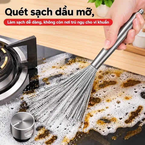 Chổi Cọ Nồi Nhiều Sợi Li Ti  Cọ Chảo Inox 201/304 Bàn Chải Chà Nồi Đánh Bóng Loại Bỏ Rỉ Sét Tiện Dụng Có Cán Cầmi