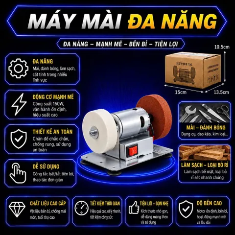 Máy Mài Dao,Kéo Mini , Máy Mài Đá 2 Đầu Đa Năng Dùng Điện 220V Đánh Bóng Gỉ Sét