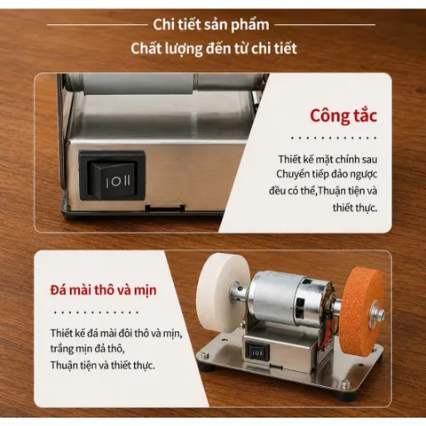 Máy Mài Dao,Kéo Mini , Máy Mài Đá 2 Đầu Đa Năng Dùng Điện 220V Đánh Bóng Gỉ Sét
