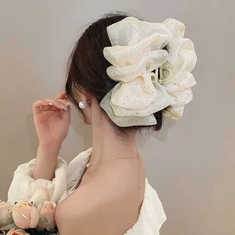 Kẹp Tóc Càng Cua Bản Lớn Nơ Voan Bong Bóng Kim Sa Lấp Lánh Thời Trang Dễ Thương Cho Nữ