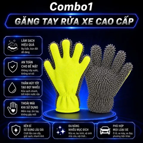 Bao Tay Rửa Xe, Găng Tay Rửa Xe San Hô Xỏ 5 Ngón Mềm Mịn Thấm Hút Tốt Cọ Rửa Xe