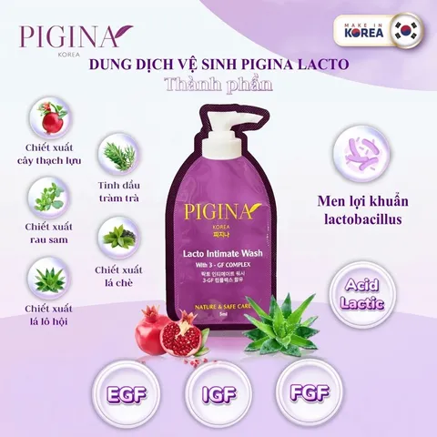 ✅[CHÍNH HÃNG] (MÃ: DPFI0) Combo 5 Gói gel Dung dịch vệ sinh Pigina 5ml - Pigina Lacto Intimate Wash