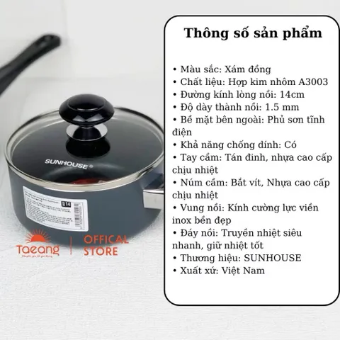 Nồi Quấy Bột Chống Dính SUNHOUSE SHG-MP14 - Đường kính 14 cm - KHÔNG DÙNG ĐƯỢC TRÊN BẾP TỪ