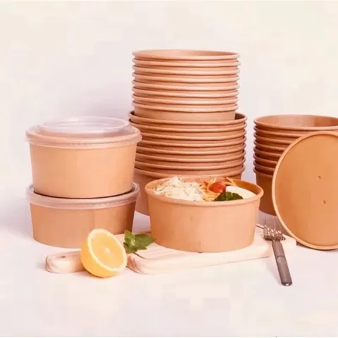 Combo 50 chiếc tô giấy nâu dùng một lần cao cấp có kèm nắp pp 750ml và 1000ml