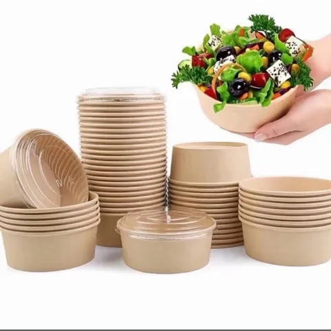 Combo 50 chiếc tô giấy nâu dùng một lần cao cấp có kèm nắp pp 750ml và 1000ml