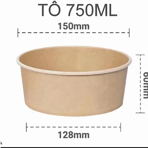 Combo 50 chiếc tô giấy nâu dùng một lần cao cấp có kèm nắp pp 750ml và 1000ml