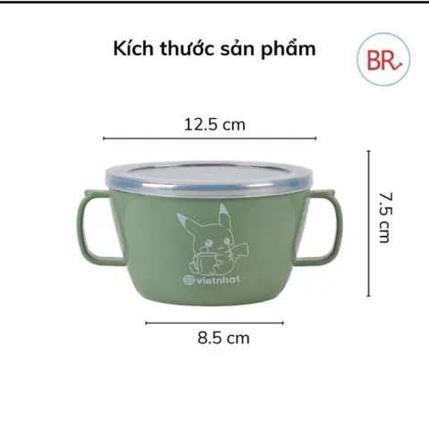 Bát giữ nhiệt 2 lớp ăn dặm, ăn cháo cho bé, bát inox bọc nhựa việt Nhật đựng được 500ml
