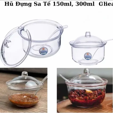 Bát Hũ Đựng Gia Vị Tỏi Ớt, Sa Tế Kèm Thìa Bằng Nhựa Song Long Cao Cấp, Bát Đường Trong Suốt Tiện Lợi, An Toàn 300ml