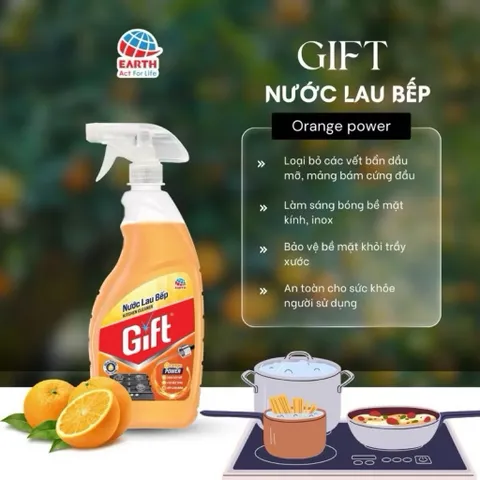 Xịt bếp Gift 540 ml “hương cam siêu sạch thơm mát Làm Sạch