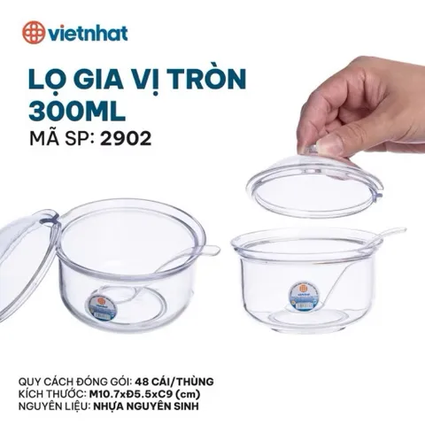 Bát Hũ Đựng Gia Vị Tỏi Ớt, Sa Tế Kèm Thìa Bằng Nhựa Song Long Cao Cấp, Bát Đường Trong Suốt Tiện Lợi, An Toàn 300ml