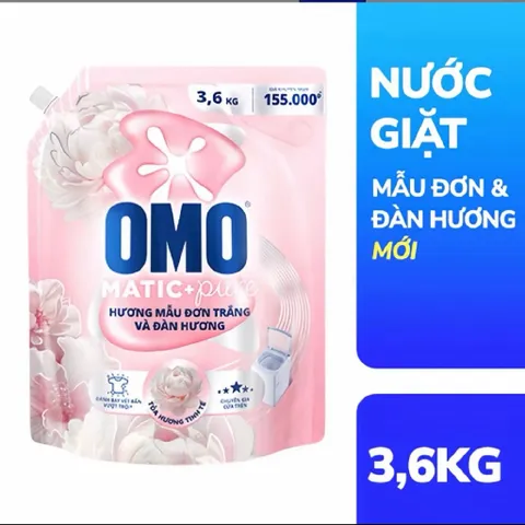 Nước giặt OMO Cửa Trên hương Mẫu Đơn Trắng và Đàn Hương 3.6kg