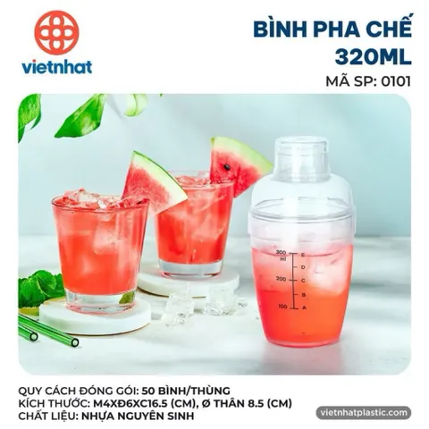 Bình lắc Cocktail Shaker, bình pha chế chia vạch 320ml, 460ml, 600ml nhựa Việt Nhật
