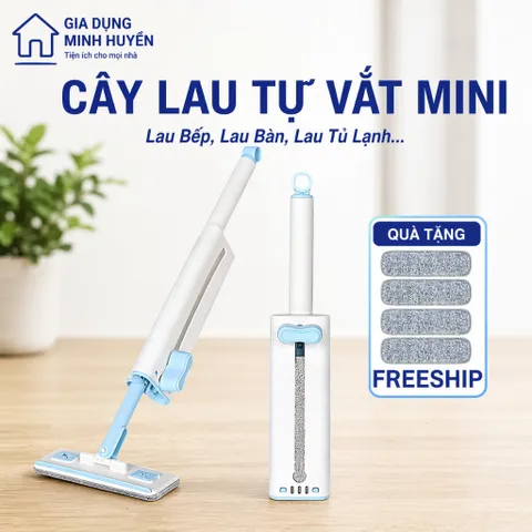 Cây Lau Nhà Mini Kèm Bình Vắt Tự Động, Chổi Lau Sàn Đa Năng Lau Kính, Lau Bếp Gọn Tiện Lợi