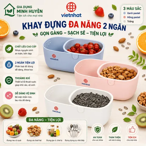 [Việt Nhật] Khay Đựng Các Loại Hạt - Trái Cây - Đồ Ăn Vặt Đa Năng Tiện Ích Gọn Gàng 2 Ngăn 5602