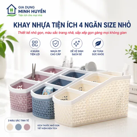 Khay Nhựa 4 Ngăn Tiện Lợi Mini – Hộp Đựng Mỹ Phẩm, Văn Phòng, Đồ Gia Dụng Gọn Gàng, Nhựa PP Bền Đẹp
